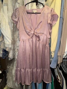 Altar'd State Shimmery Lilac Twist-Front Mini Dress